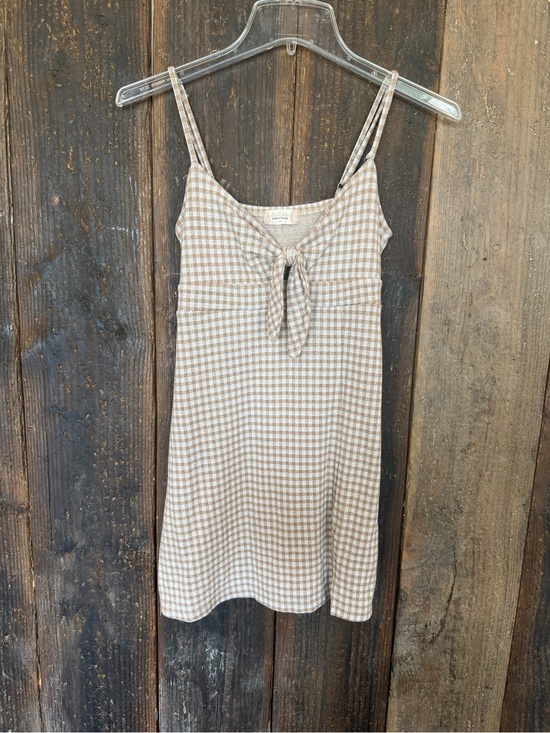 Altar'd State Dresses & Skirts - Gingham Tie-Front Slip Dress in Beige & White